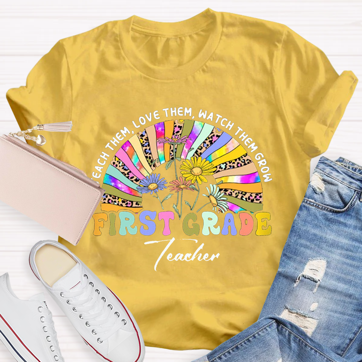 Personalized Name And Grade Teach Them Love Them Watch Them Grow And Back to School Teacher T-shirt