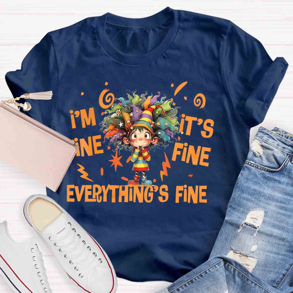 Everything Is Fine Cute Grumpy Kid Print T-shirt