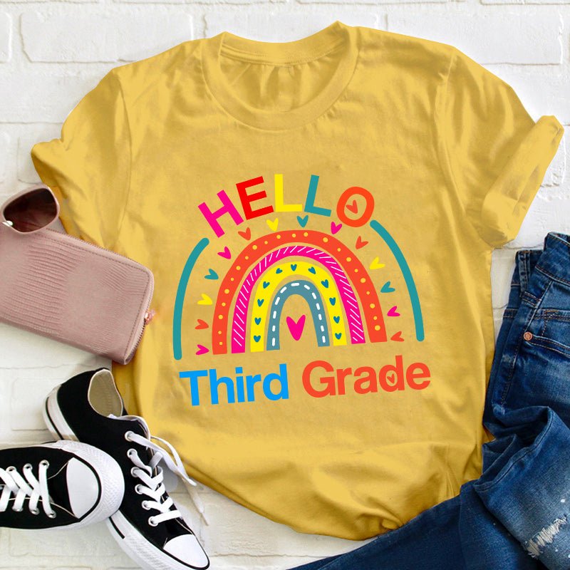 Personalized Grade Hello Rainbow Teacher T-Shirt