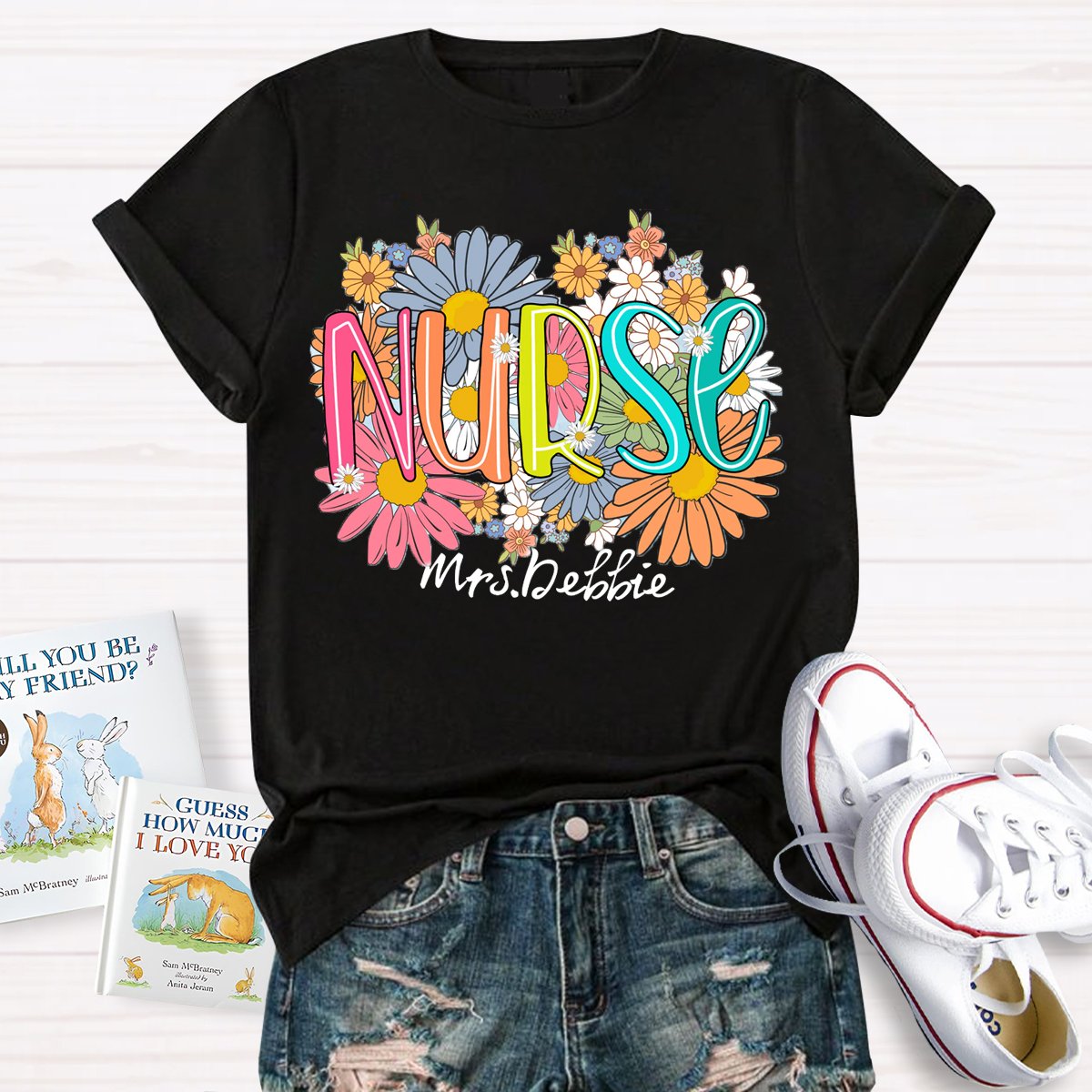 Personalized School Nurse Wild Flowers Nurse T-shirt