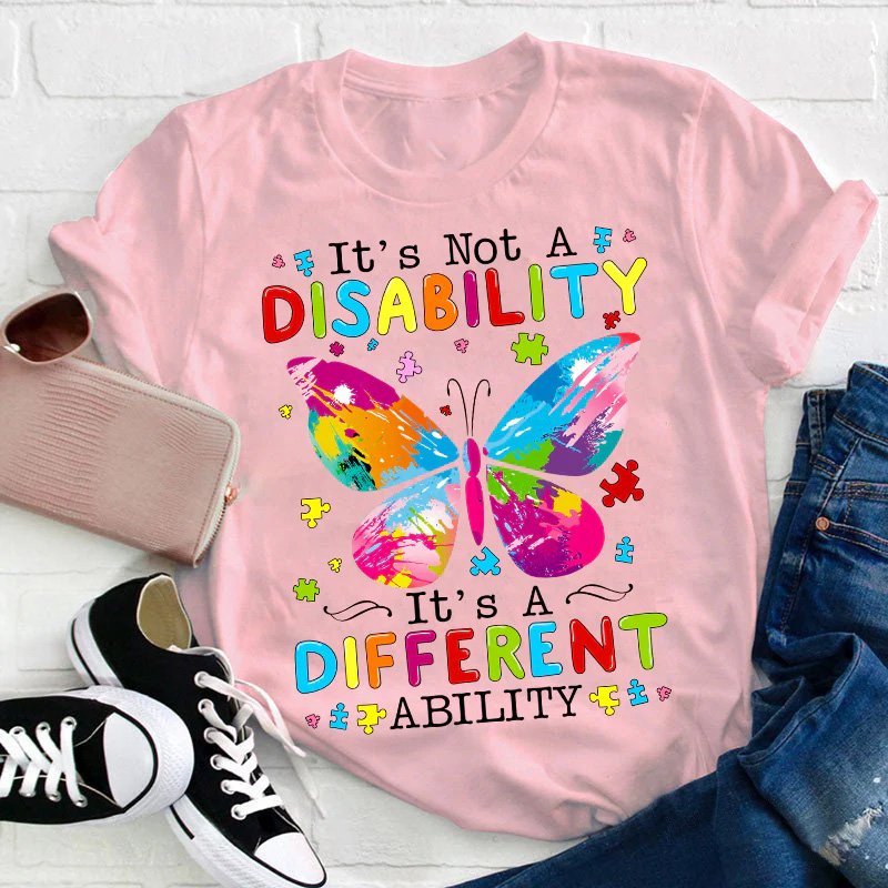 Puzzle Butterfly It's A Different Ability Teacher T-Shirt