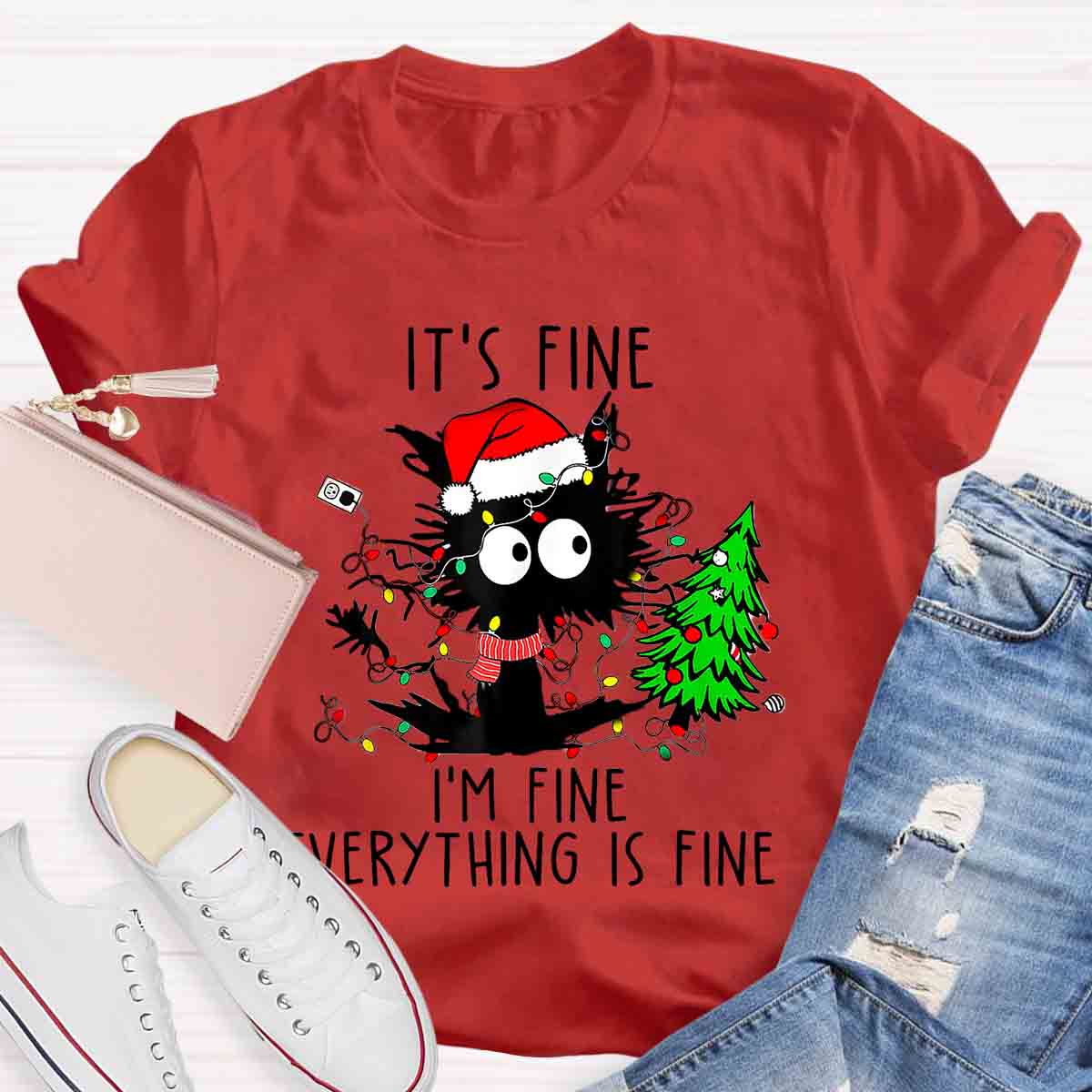 It's Fine I'm Fine Everything Is Fine Christmas T-shirt