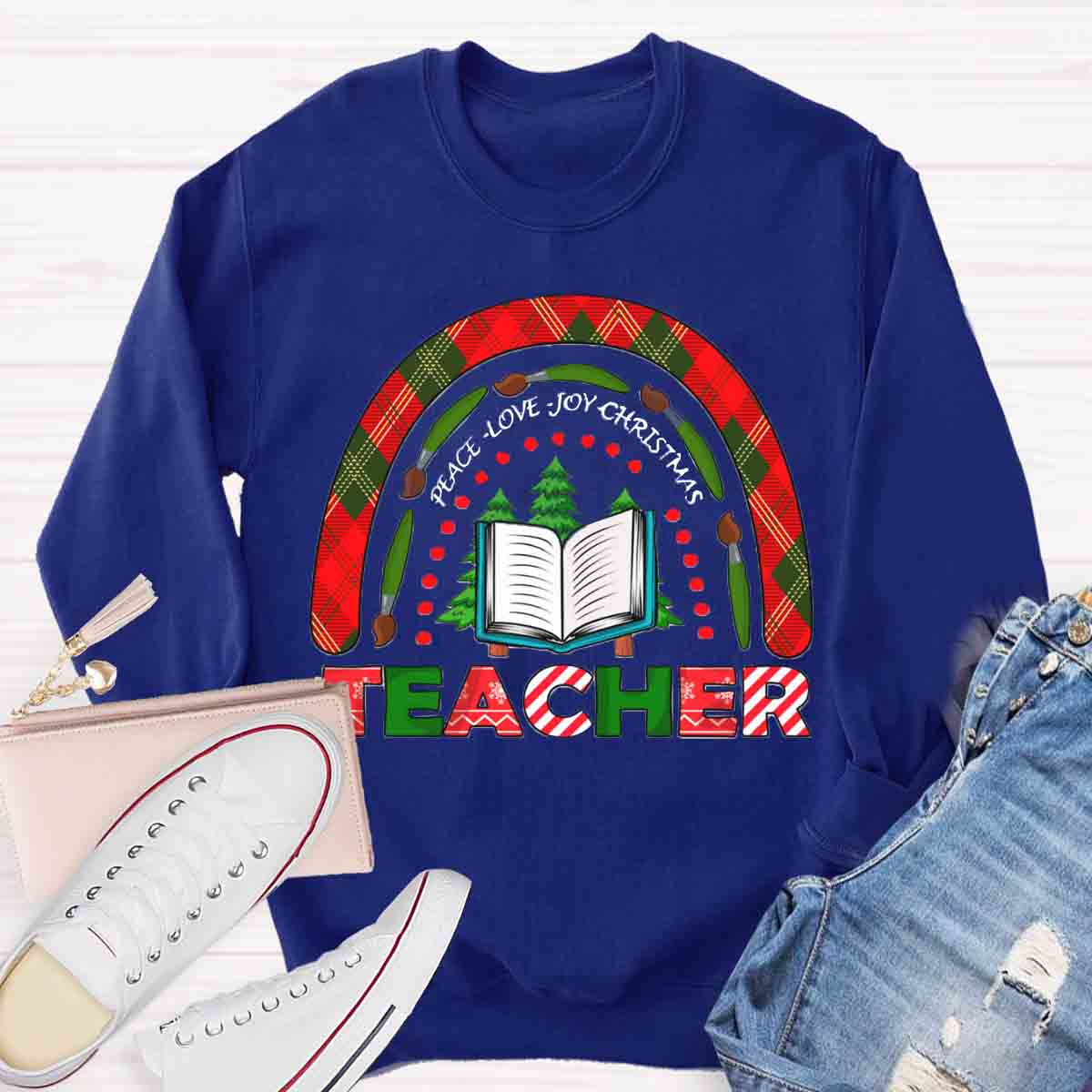 Peace Love Joy Christmas Teacher Sweatshirt