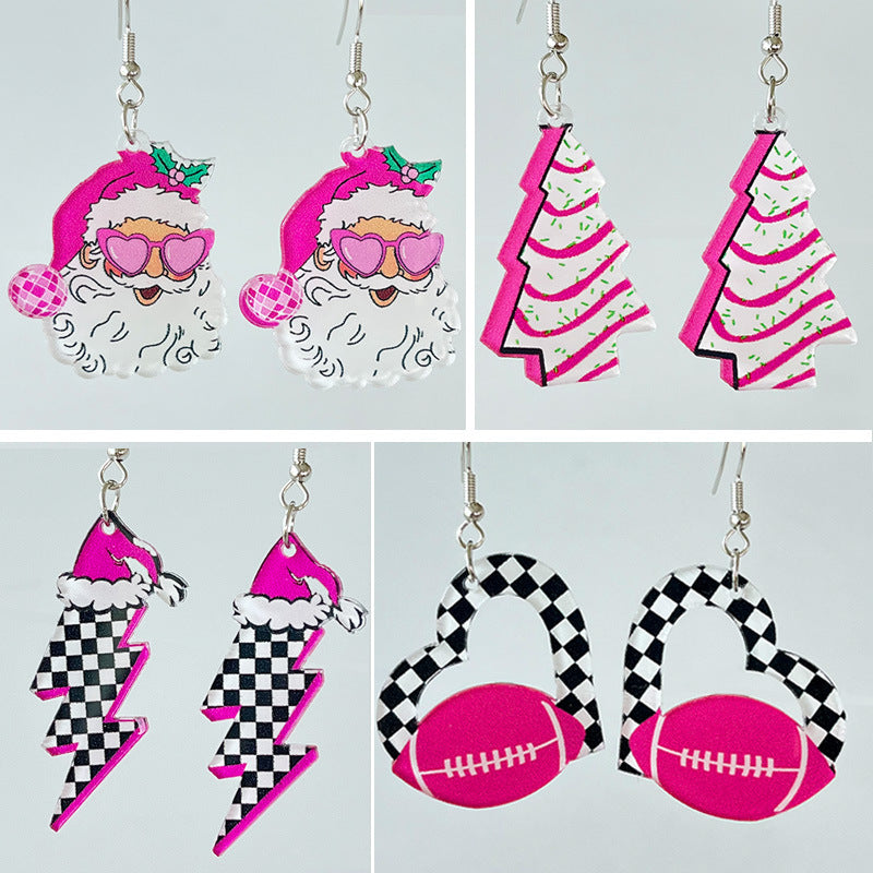 Pink Christmas Football Earrings