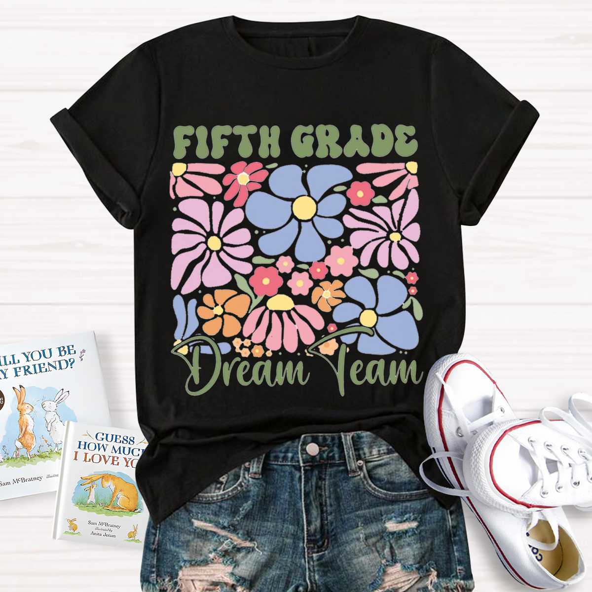 Personalized Grade Colorful Flowers Teachers T-Shirt