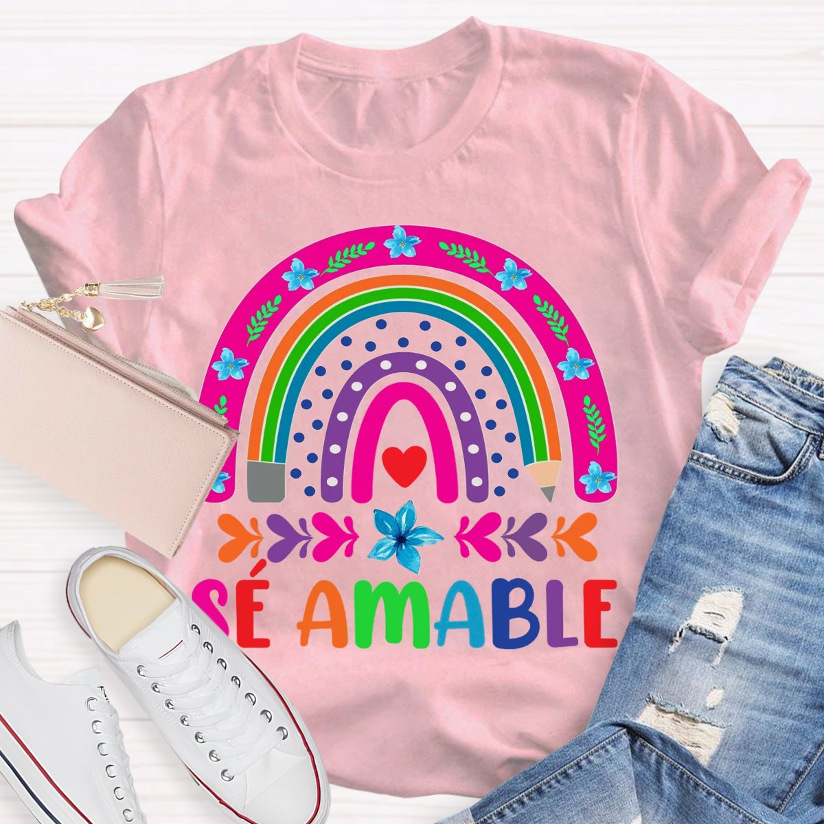 Sé Amable Rainbow Bilingual Teacher Shirt