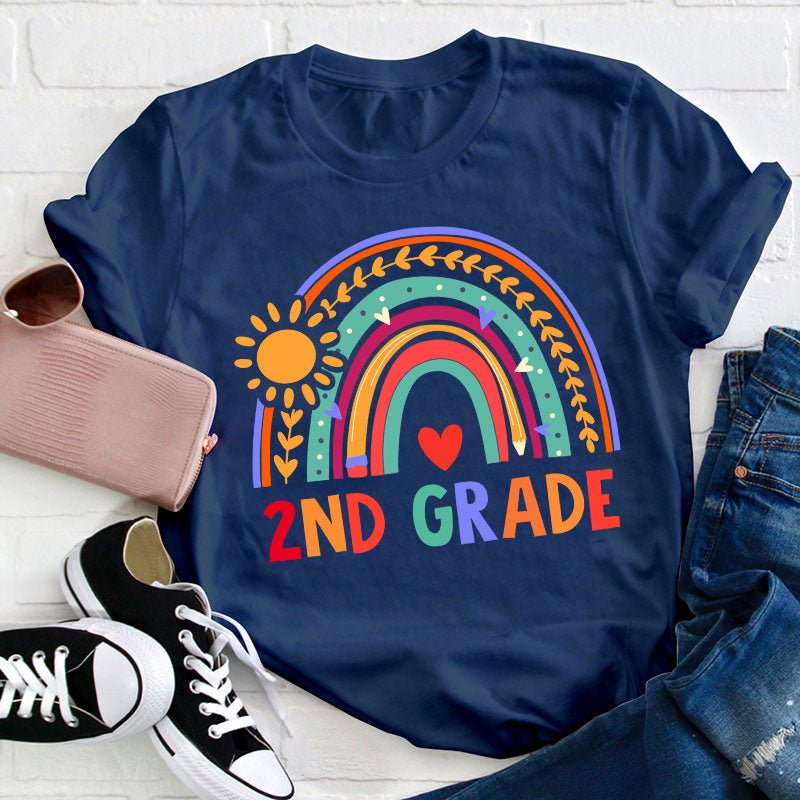 Personalized Shining In All Directions Rainbow Heart Teacher T-Shirt