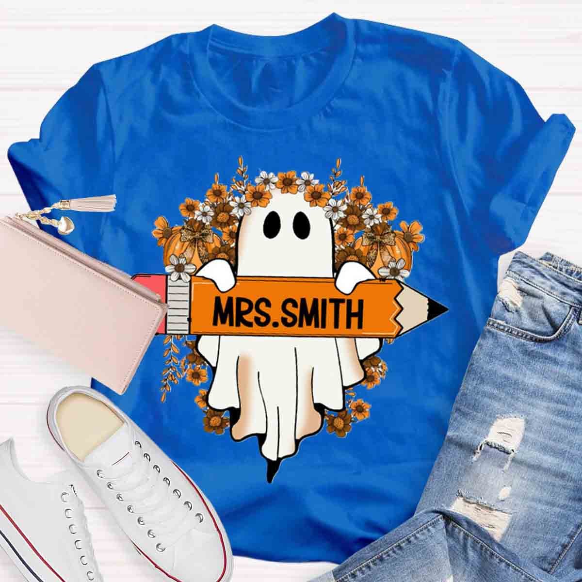 Personalized Name Cute Ghost Teacher T-Shirt