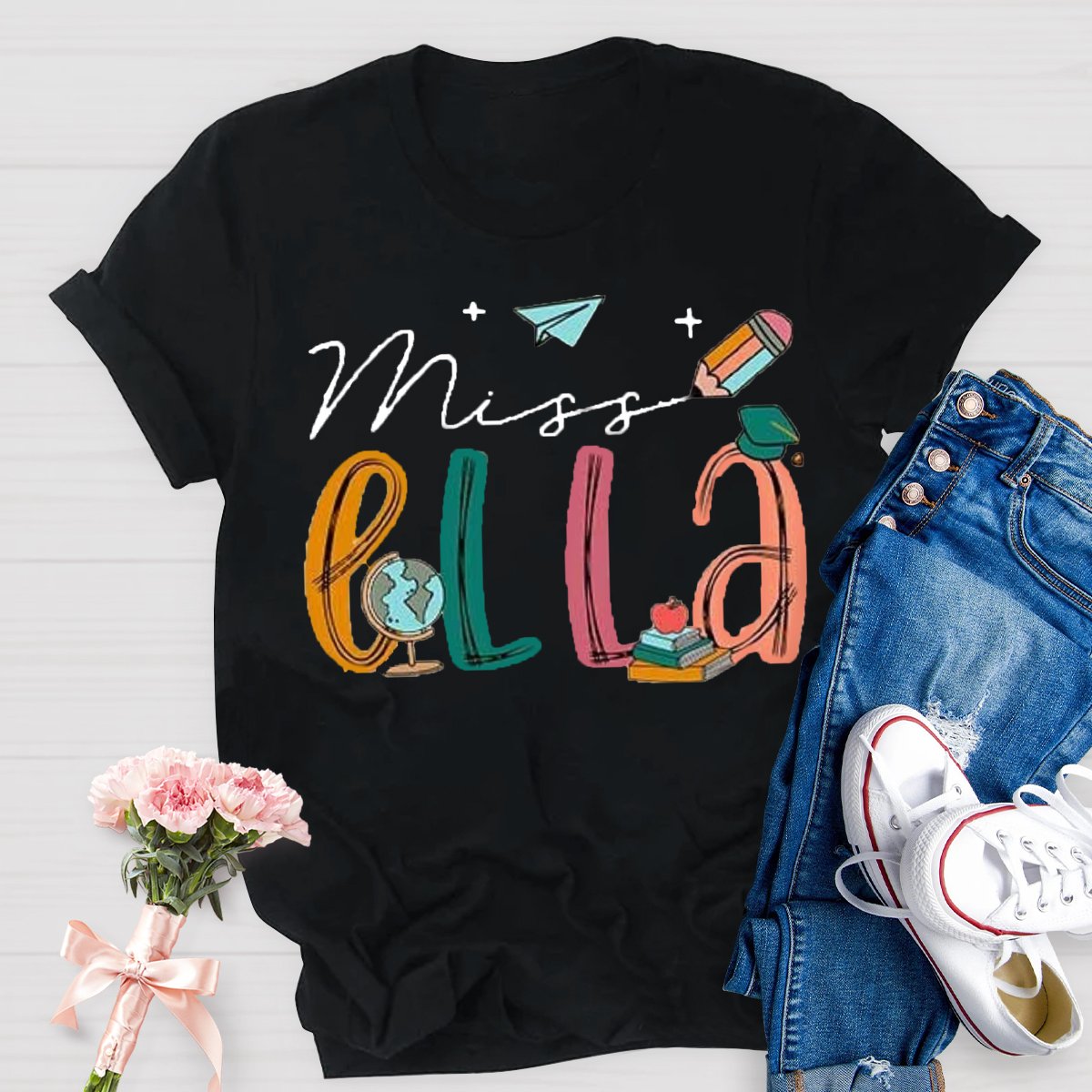 Personalized Name Earth Pencil Design Custom Teacher Shirt