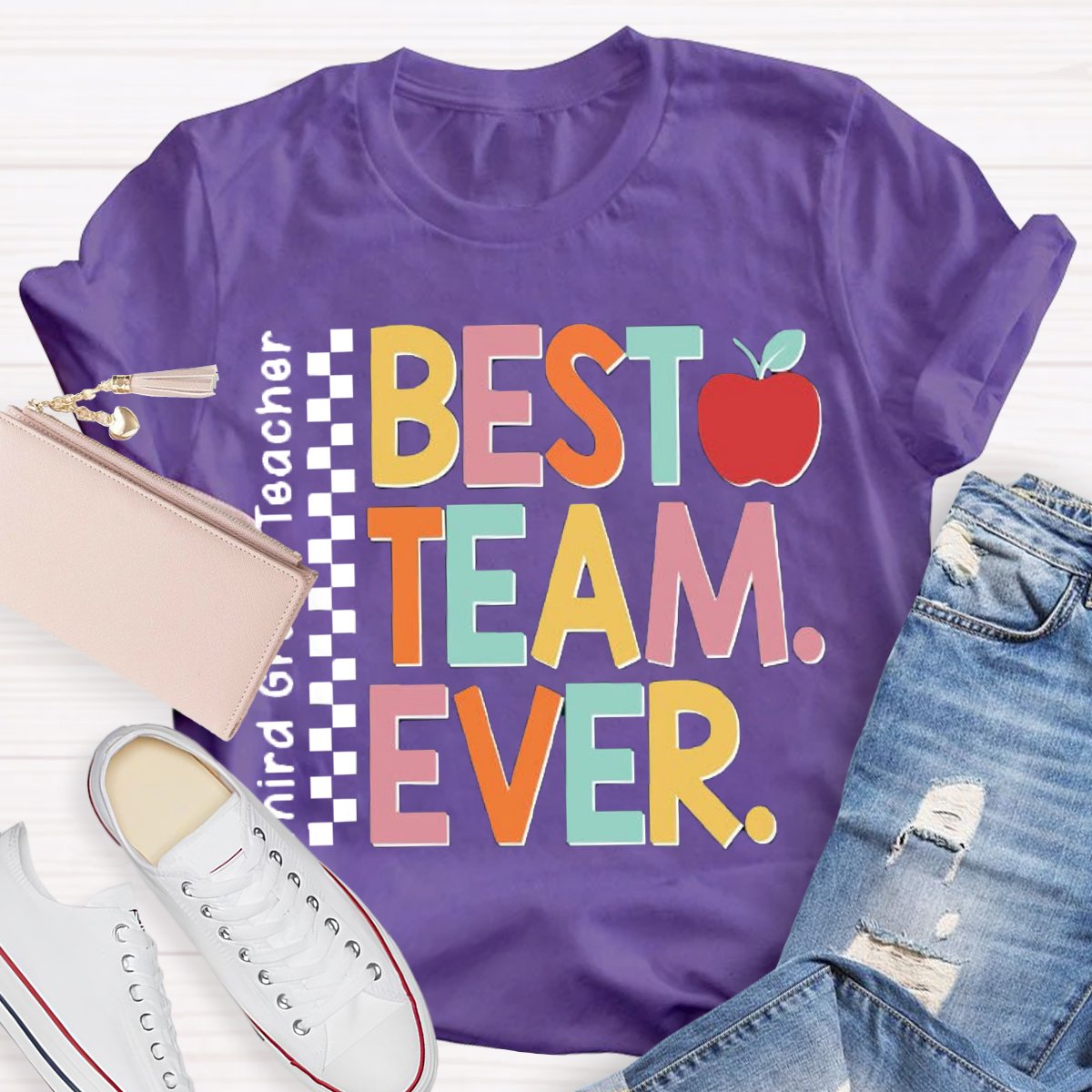 Personalized Team Name Or Job Title Apple Print Teacher Shirt