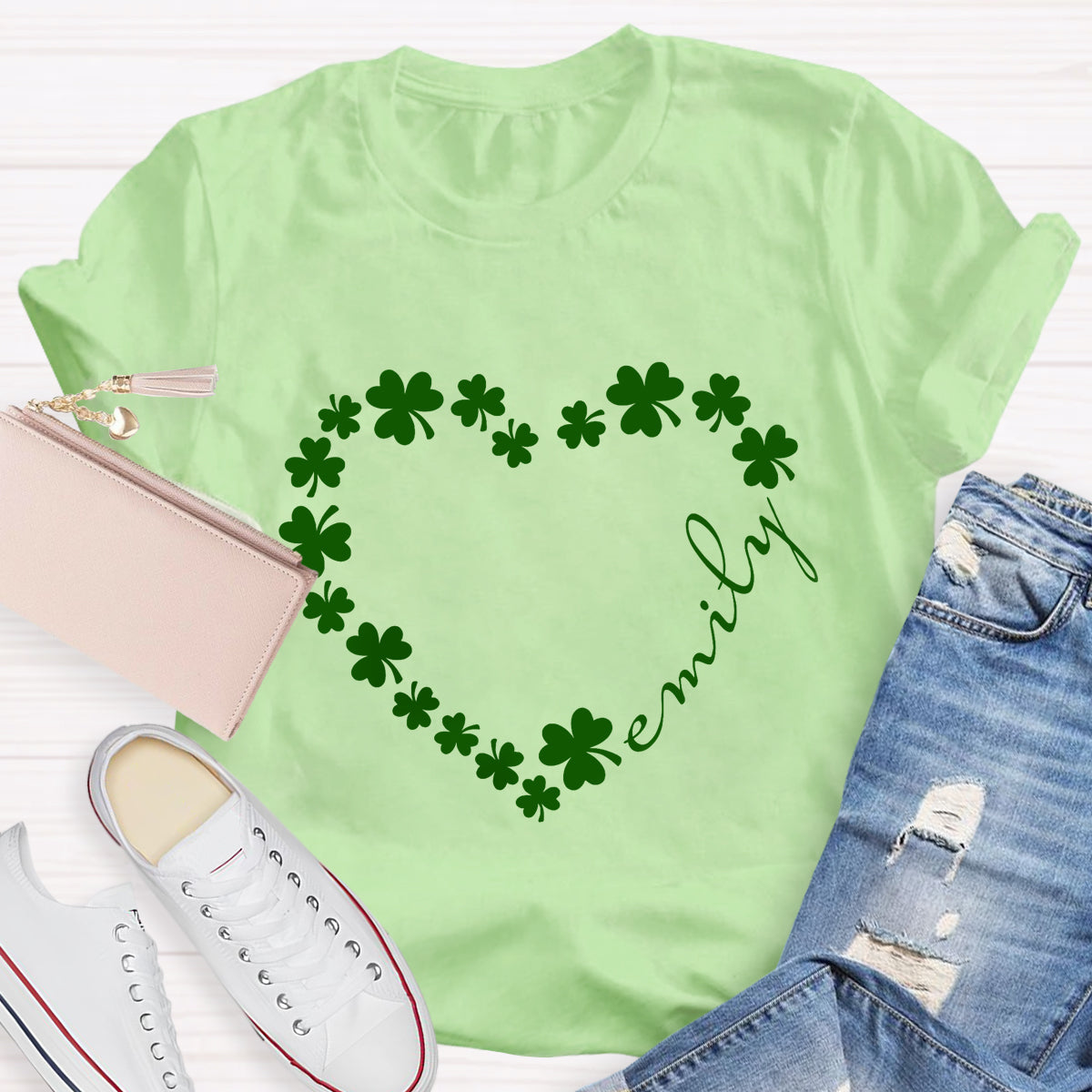 Personalized Name Shamrock Heart  T-Shirt