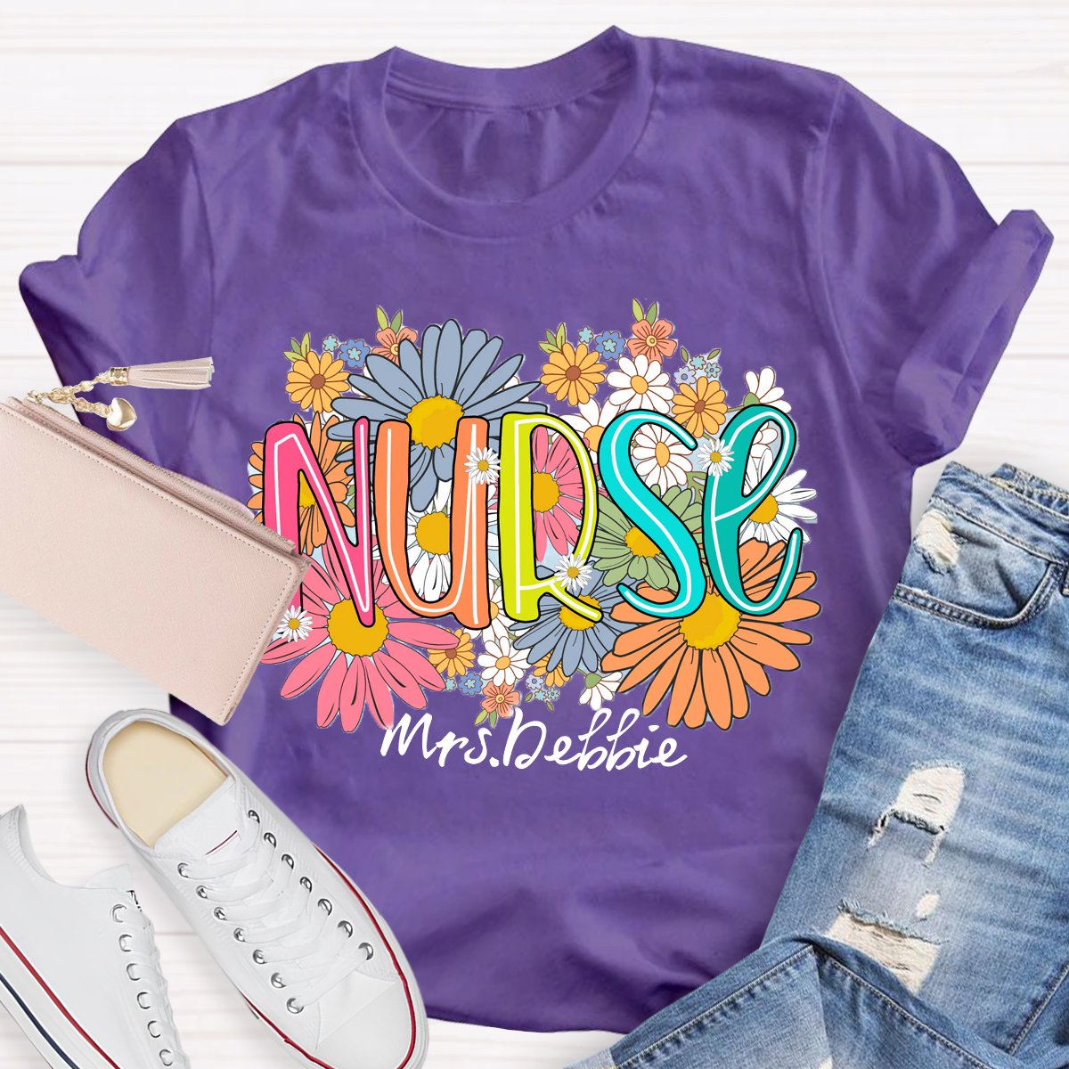 Personalized School Nurse Wild Flowers Nurse T-shirt