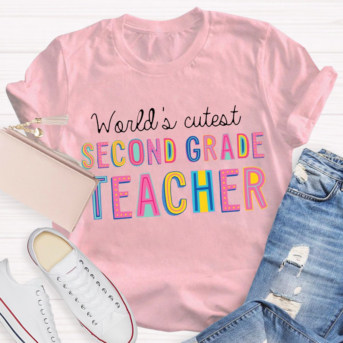 Personalized World's Cutest Second Grade  Teacher Shirt