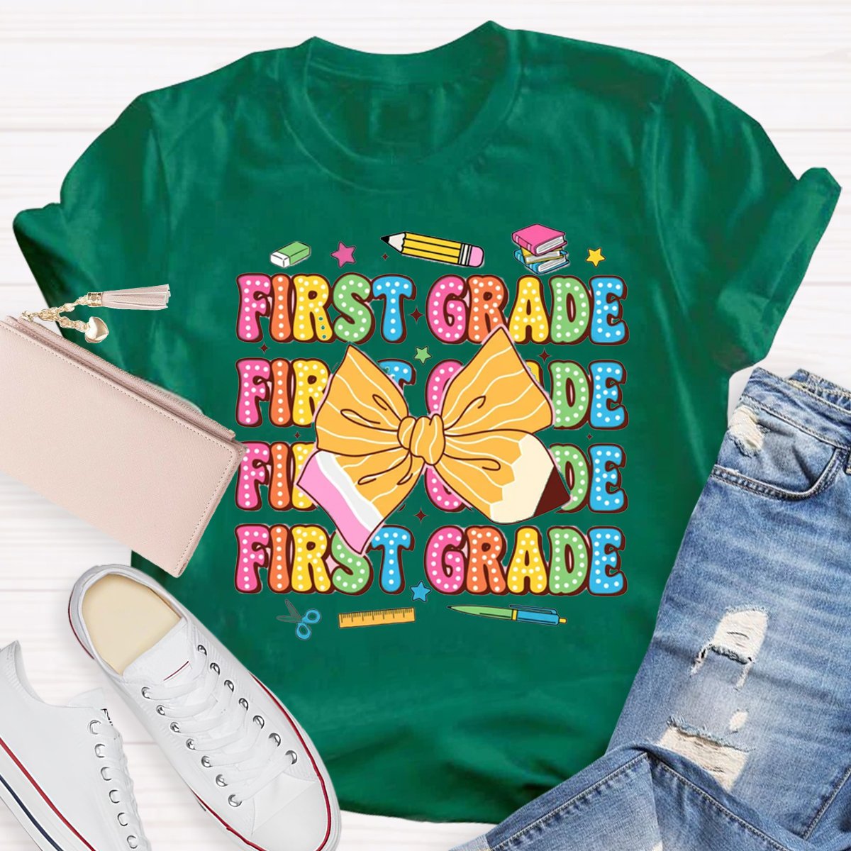 Personalized Grade Pencil Bow Back To School T-shirt