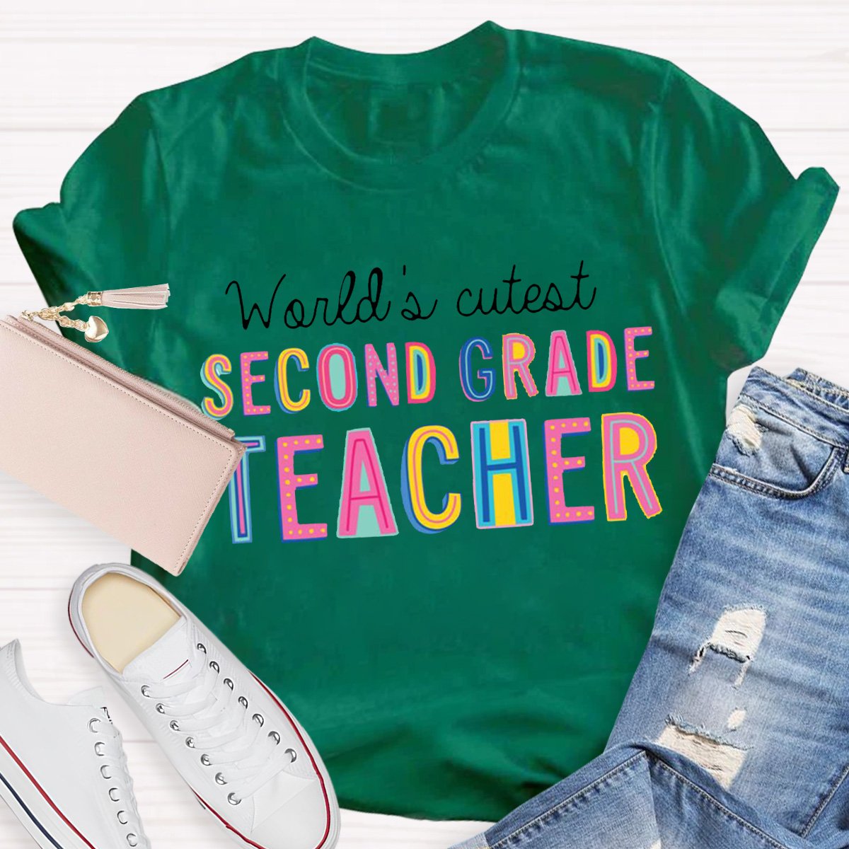 Personalized World's Cutest Second Grade  Teacher Shirt