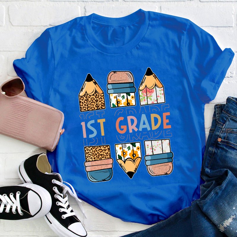 Personalized Grade Back To School Colored Pencil Teacher T-Shirt