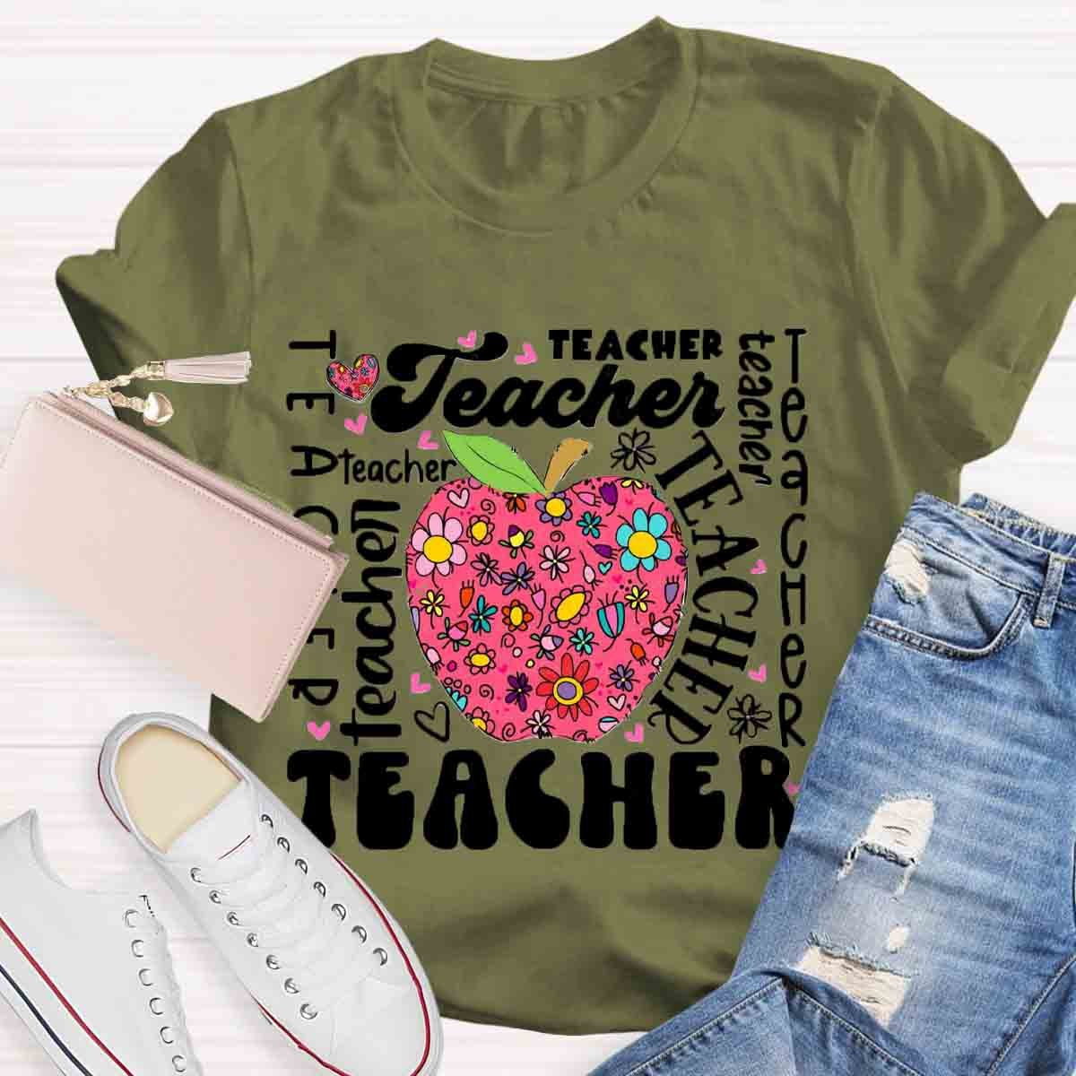 Teacher Apple Floral  T-Shirt