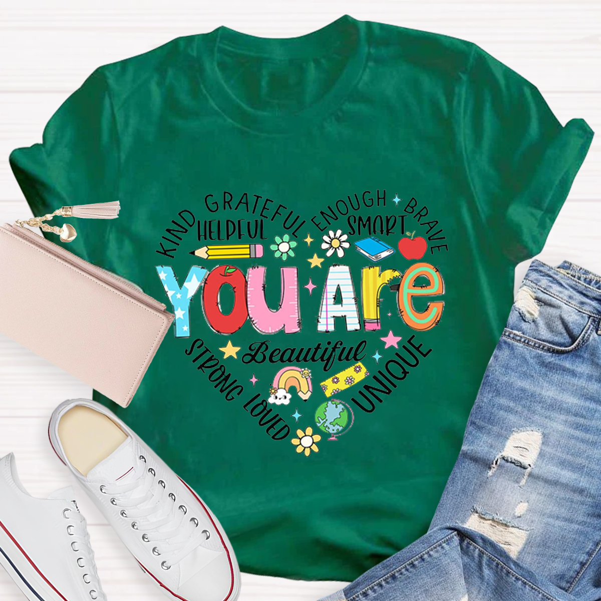 You Are Beautiful Text Letters T-Shirt