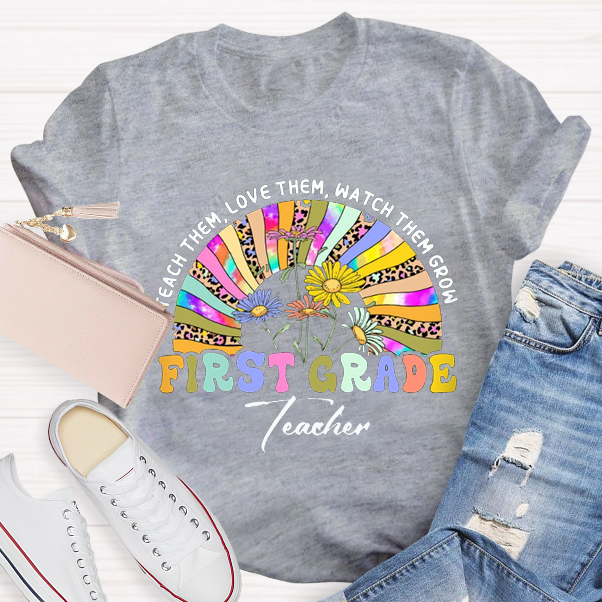 Personalized Name And Grade Teach Them Love Them Watch Them Grow And Back to School Teacher T-shirt