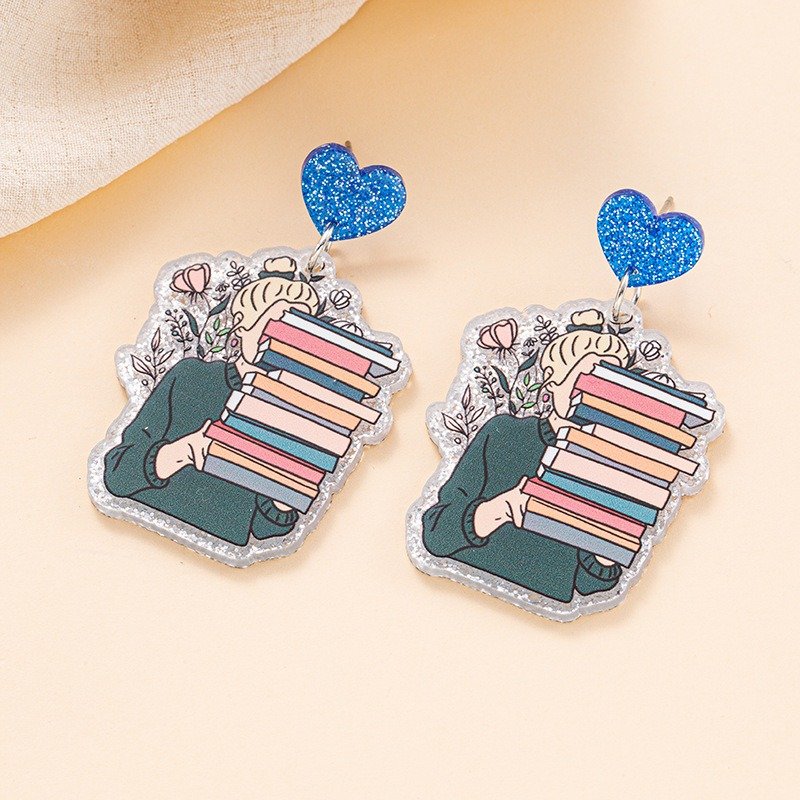 Back to school student book acrylic earrings