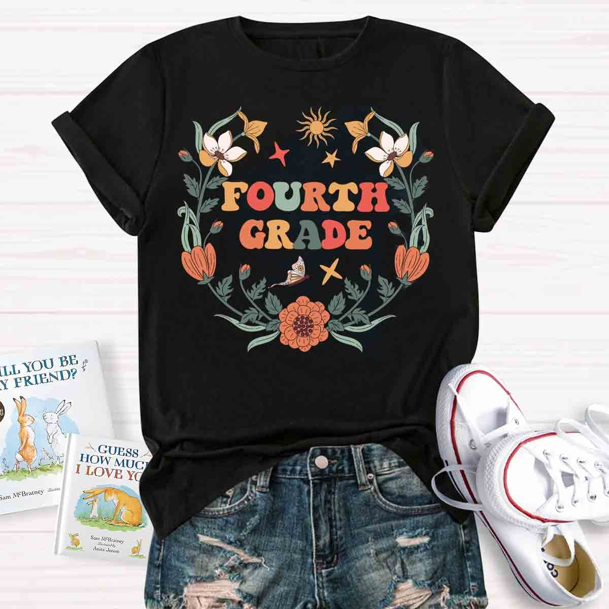 Personalized Grade Wildflowers Fourth Grade Teacher Shirt