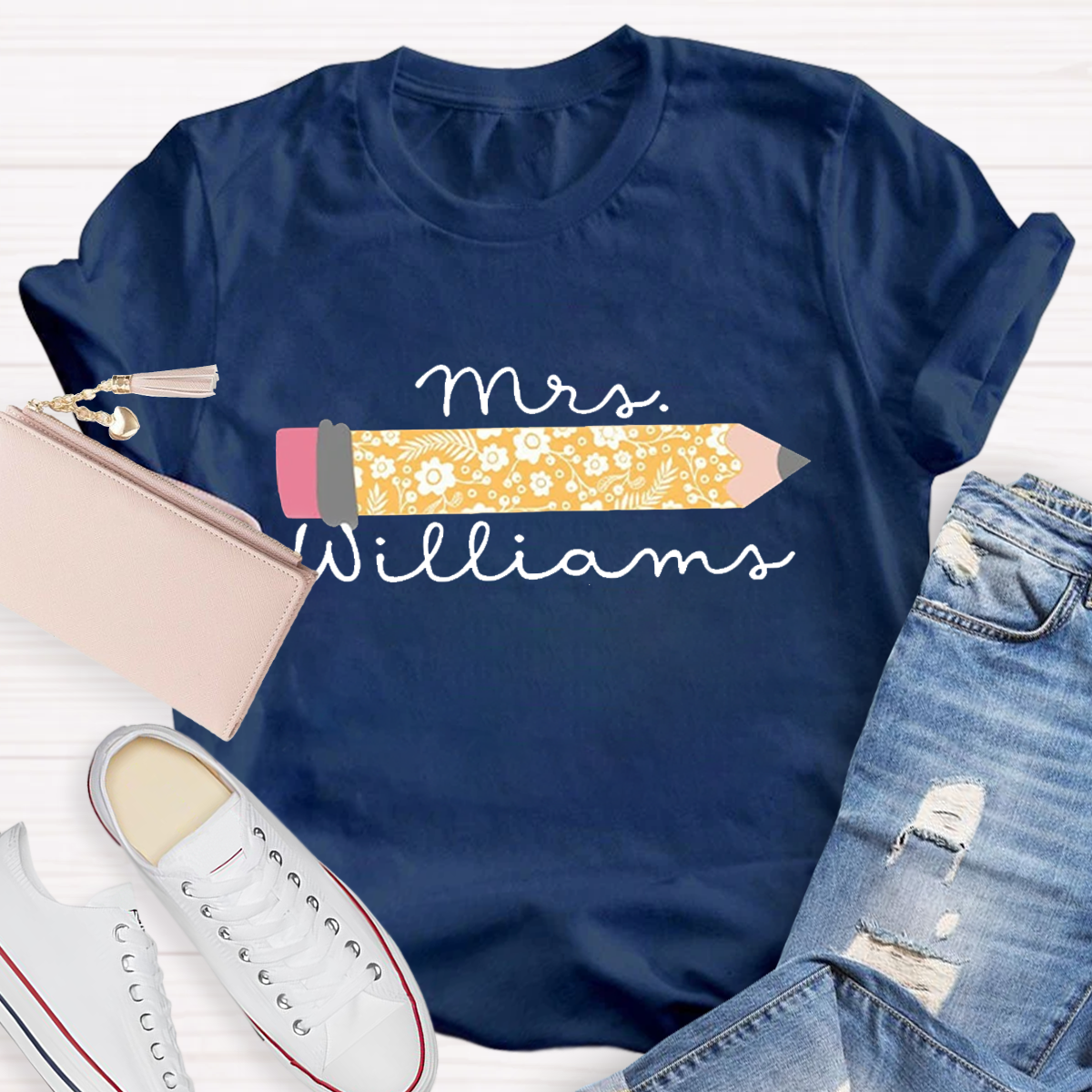 Personalized Your Name Cute Pencil Teacher T-Shirt