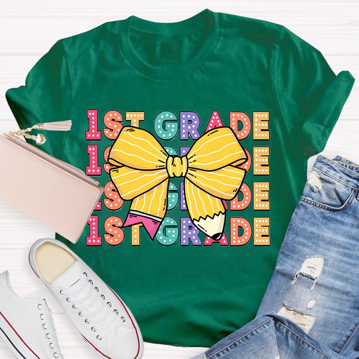 Personalized Grade Bow Pencil Design T-Shirt