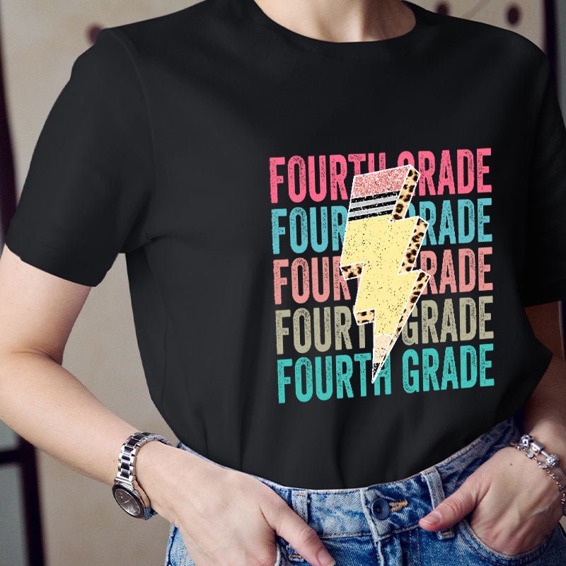 Personalized Grade Pencil Lightning Teacher T-Shirt