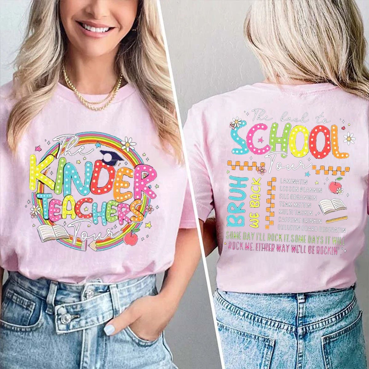 Personalized Grade Back To School Double Print Teacher T-Shirt