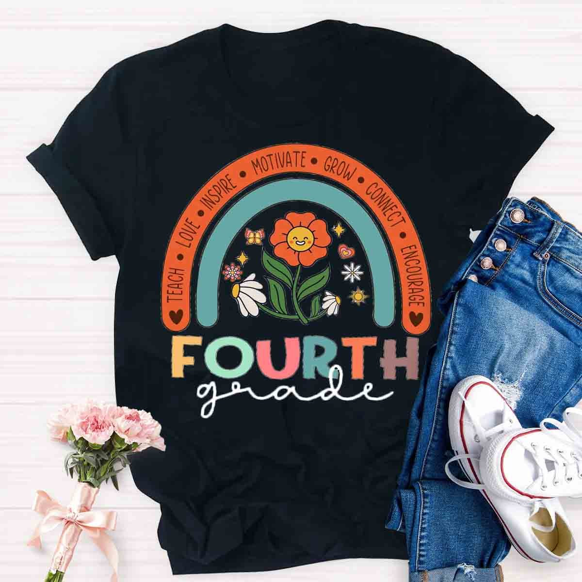 Personalized Grade Colorful Flowers Rainbow  T-Shirt