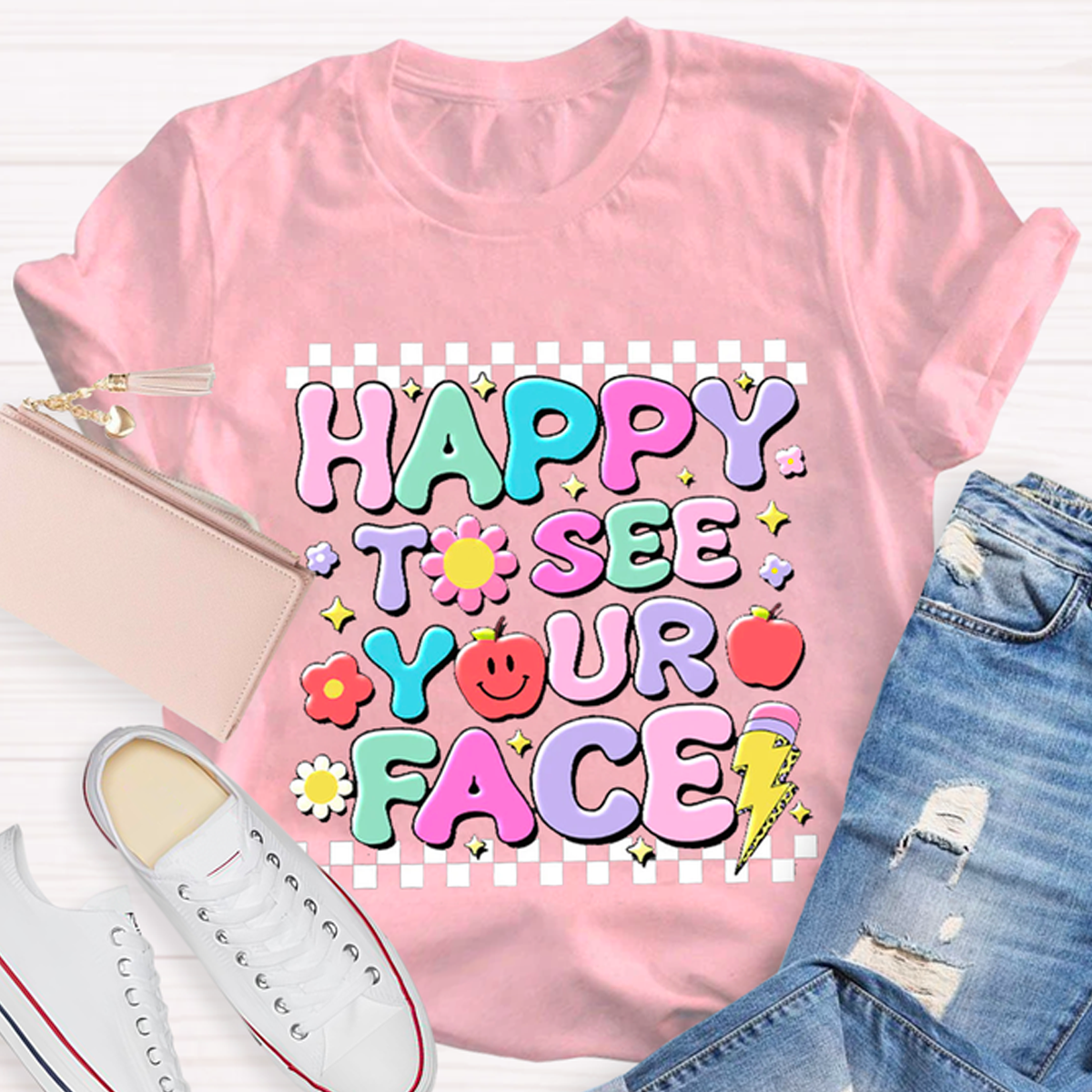 Back To School Cute Happy To See Your Face Teacher T-Shirt