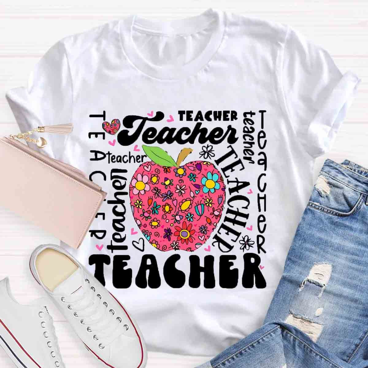 Teacher Apple Floral  T-Shirt