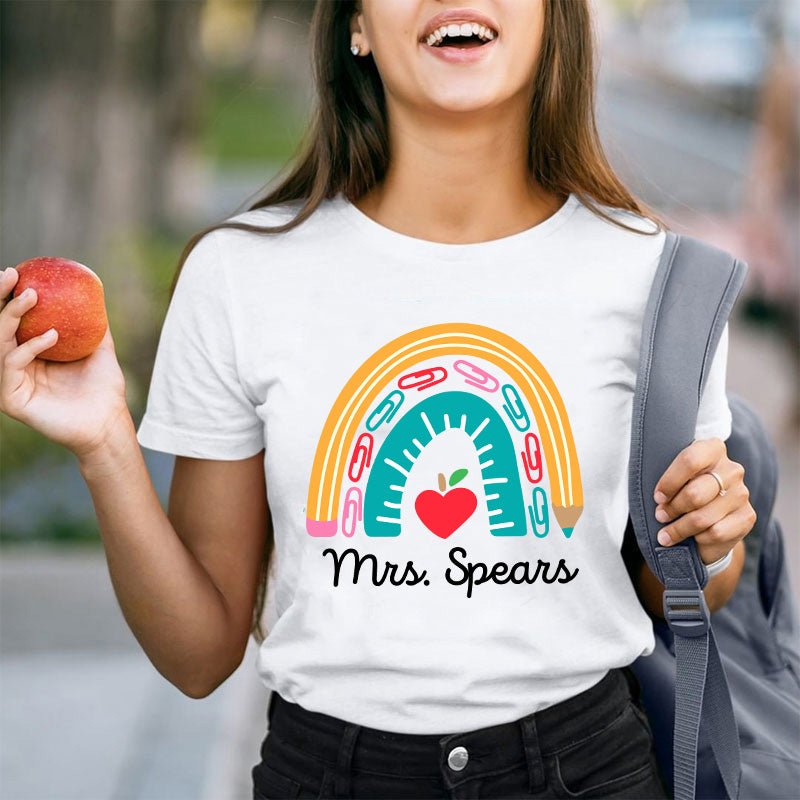 Personalized Pencil Rainbow Teacher T-Shirt