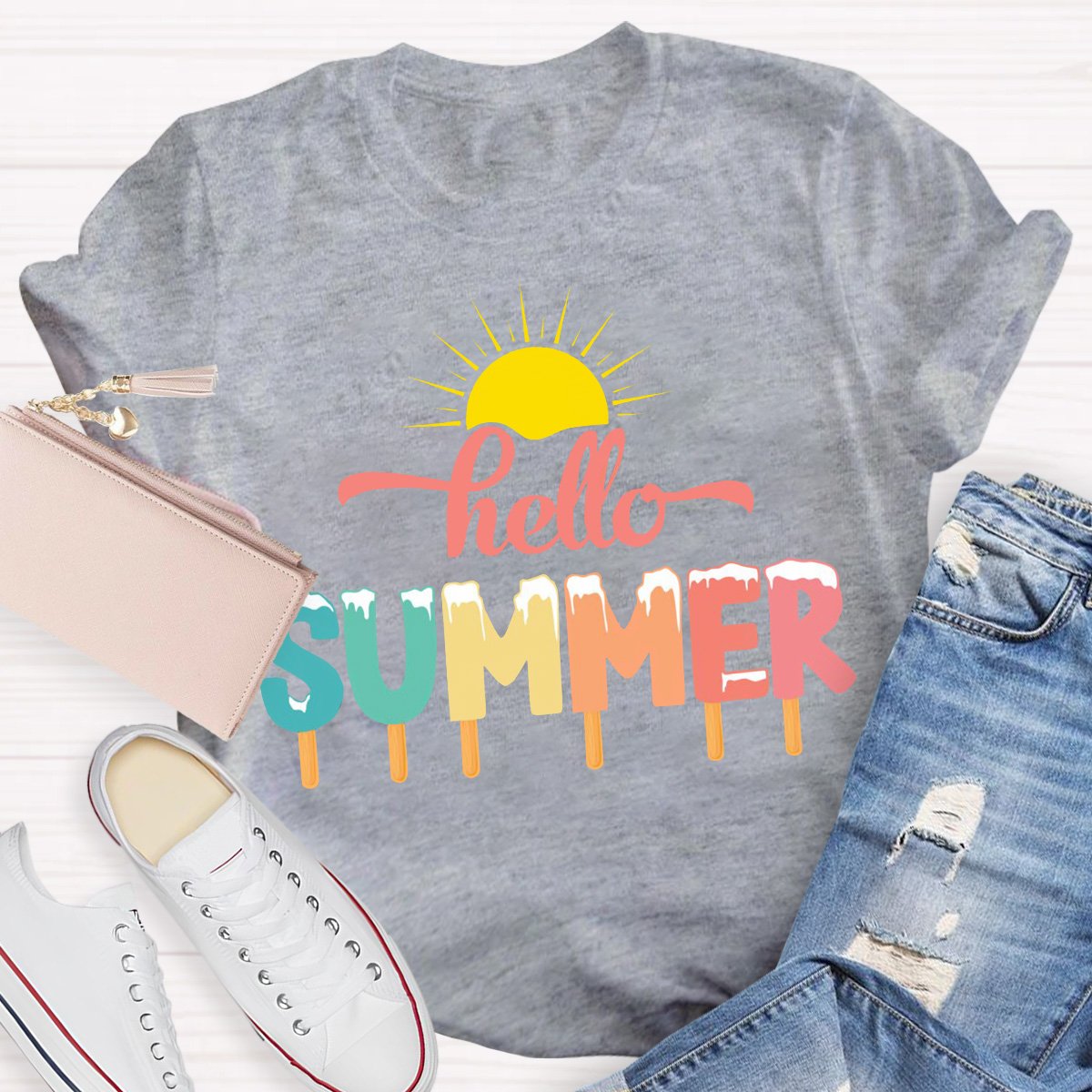 Hello Summer Teacher Graphic Tee Shirt