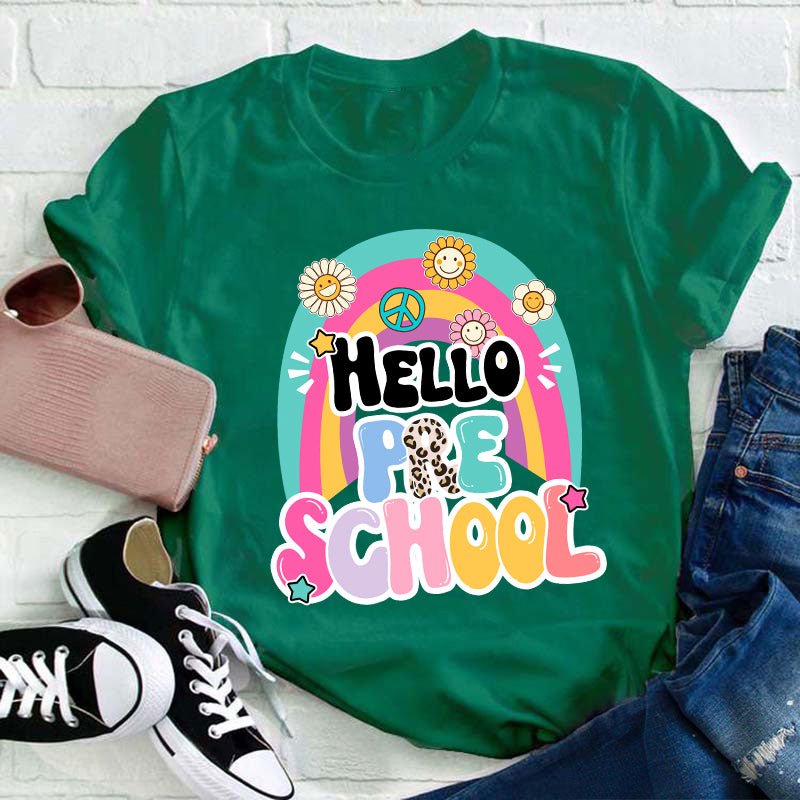 Personalized Grade Hello Rainbow Teacher T-Shirt