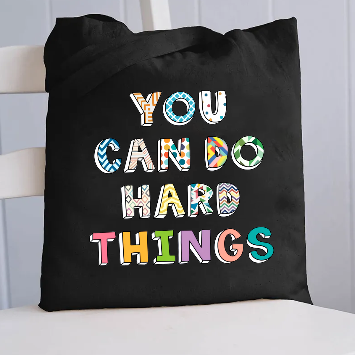 You Can Do Hard Things Colorful Printed Canvas Tote Bag