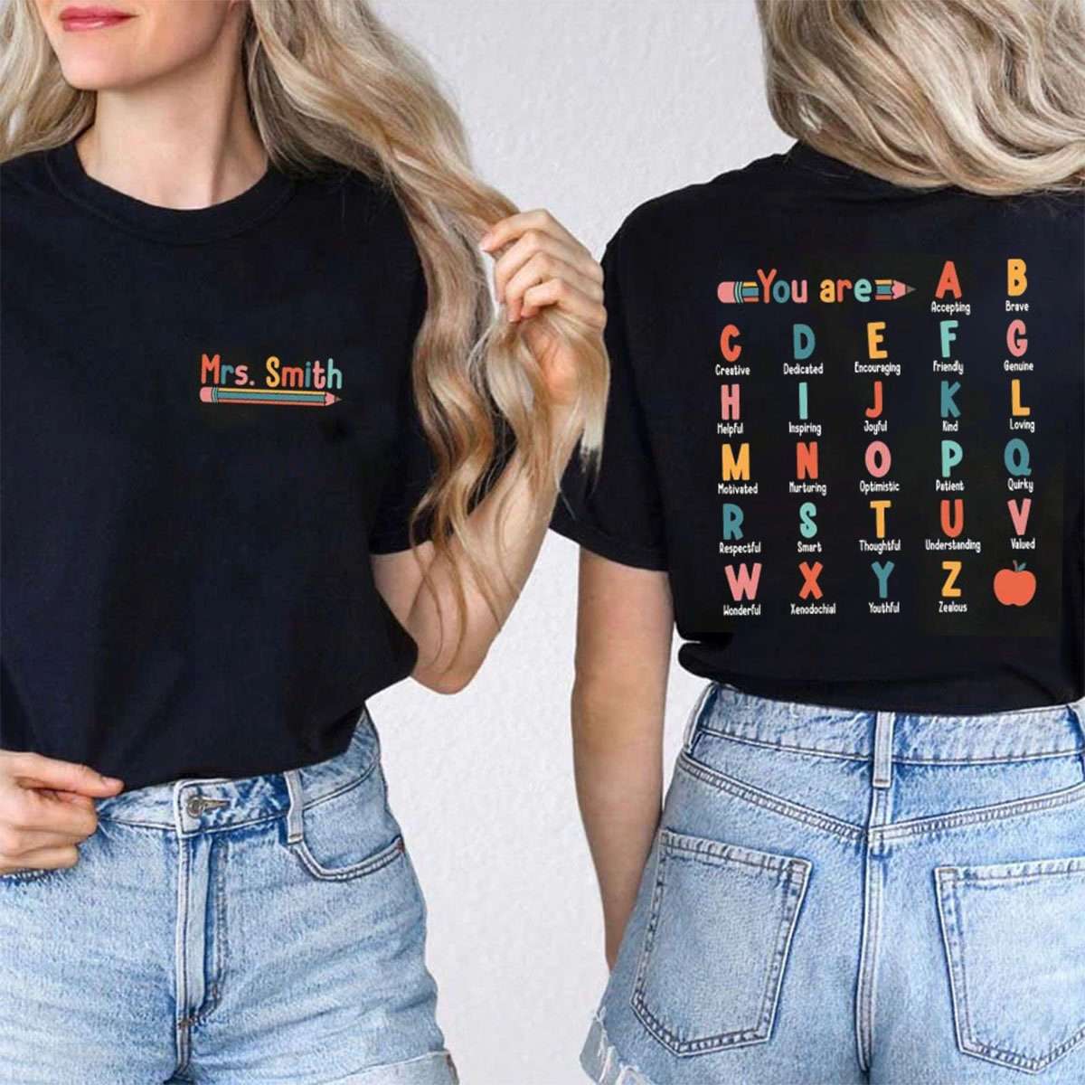 Personalized Name Alphabet Double-sided printing T-Shirt