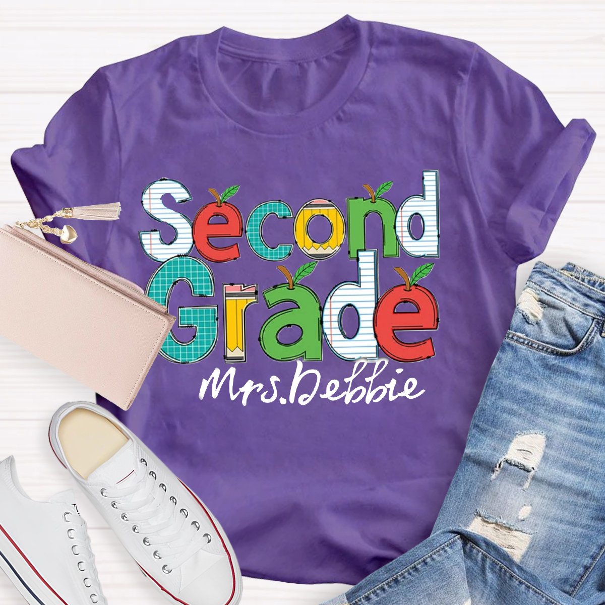 Personalized Name Apple Design Back to School Shirt