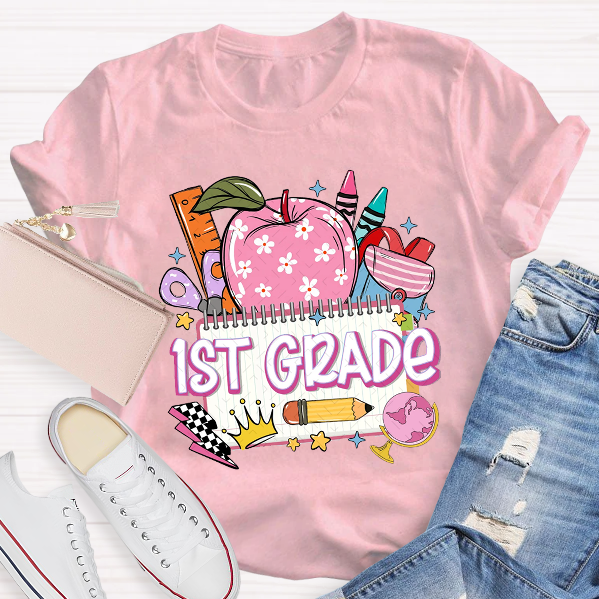 Personalized Team Grade Bright Dalmatian Dots Teacher T-shirt