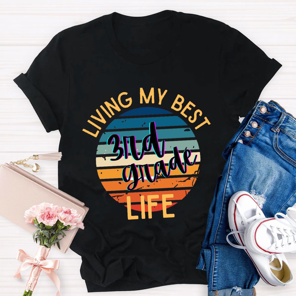 Personalized Living My Best 3nd Grade Life Teacher Shirt