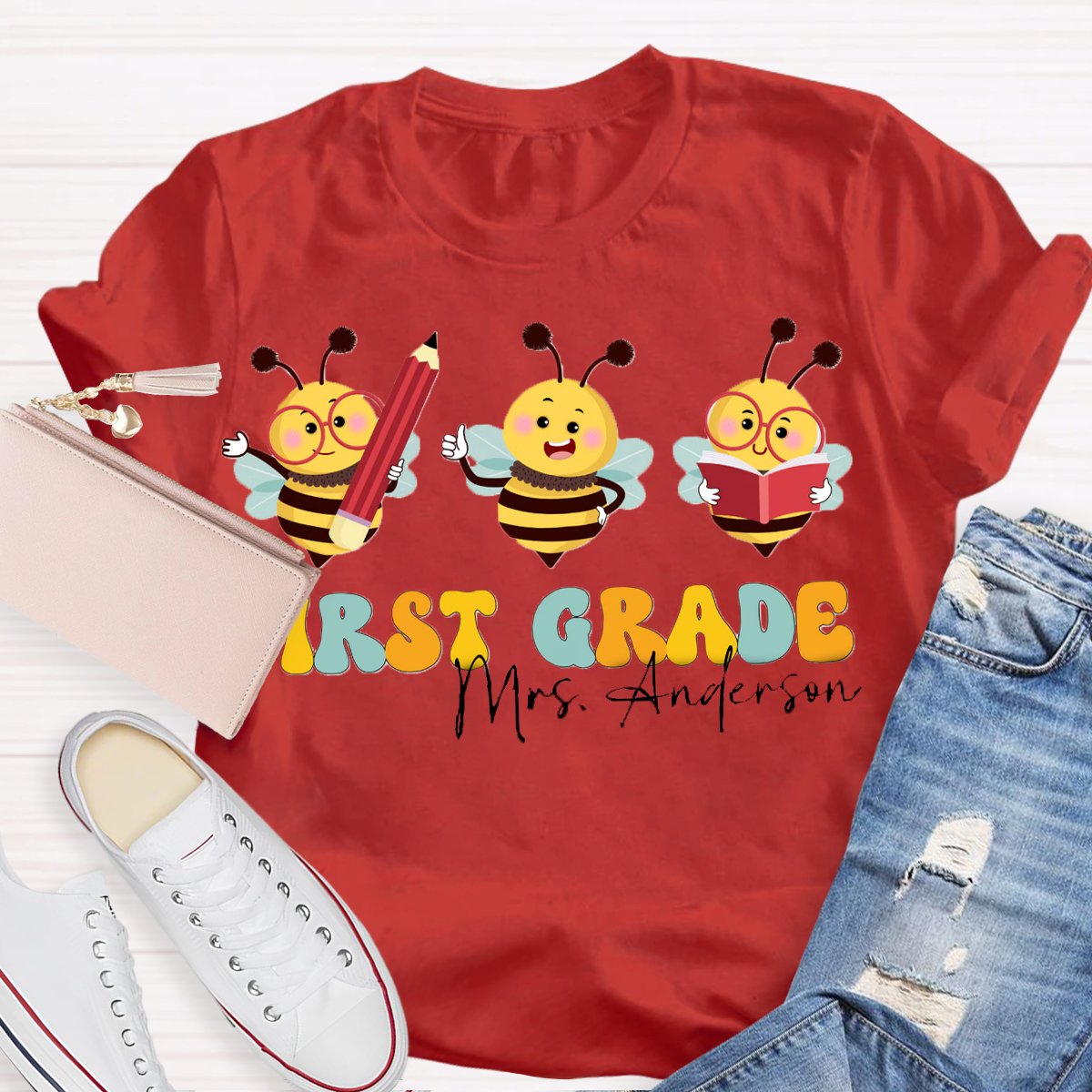 Personalized Grade And Name Teacher Bee Shirt