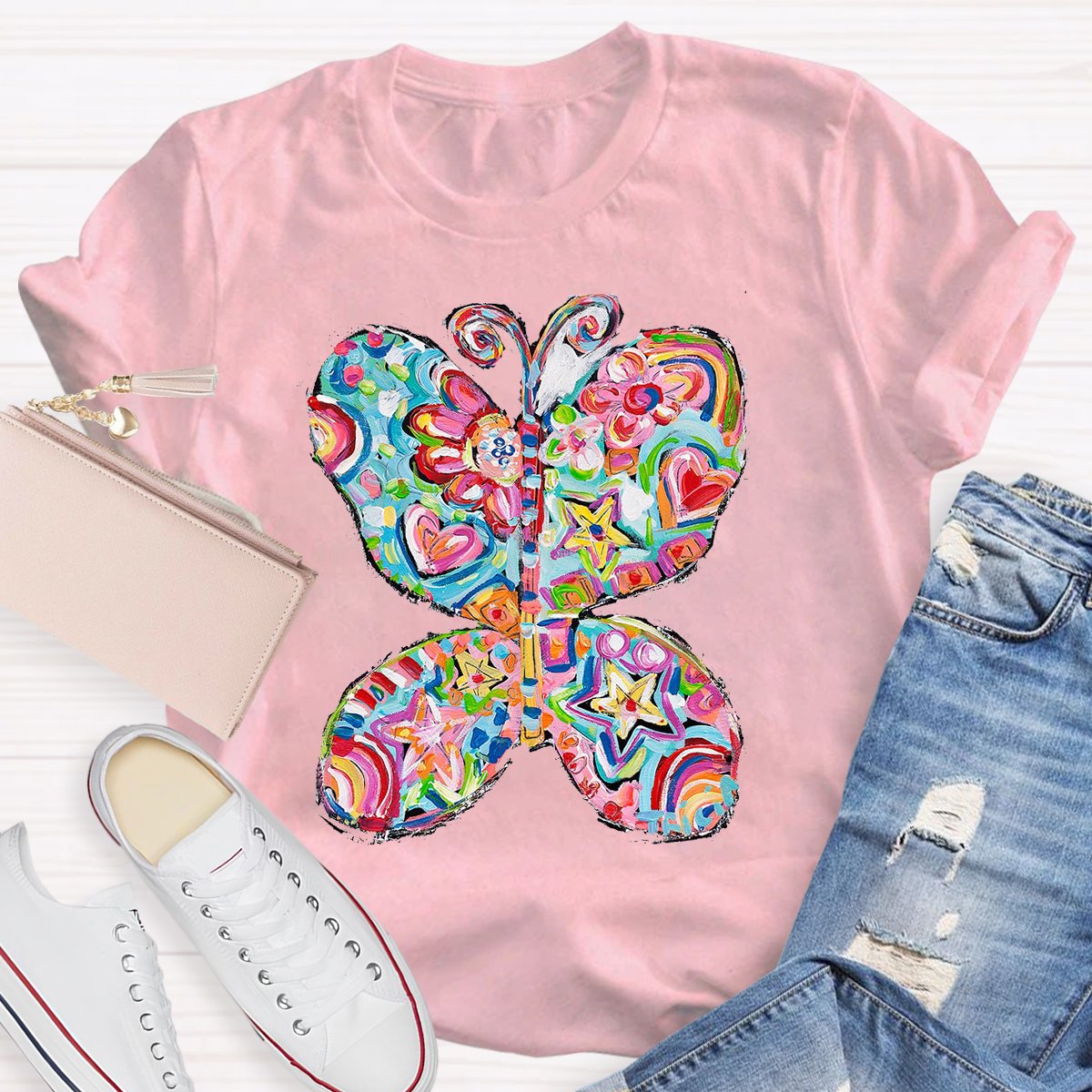 Color Butterfly Teacher Shirt