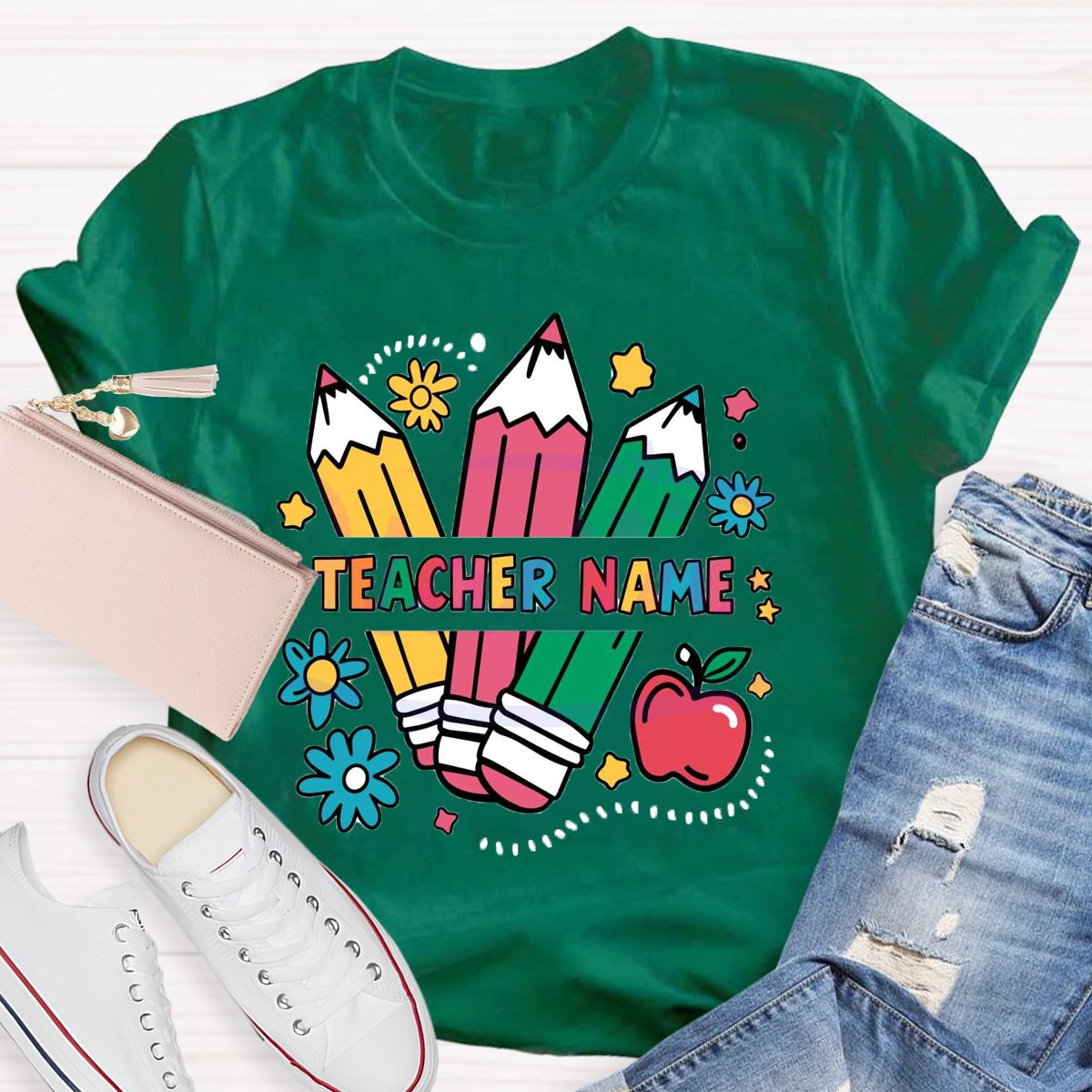 Personalized Teacher Name Kindergarten Pencil T-shirt