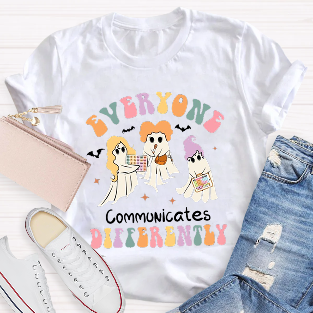 Everyone Communicates Differently Teacher Halloween T-Shirt