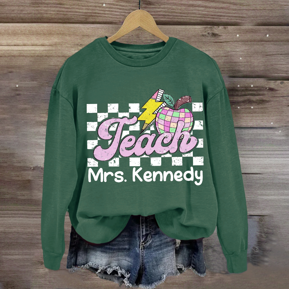 Personalized Teacher Name Retro Checkered Teacher Sweatshirt