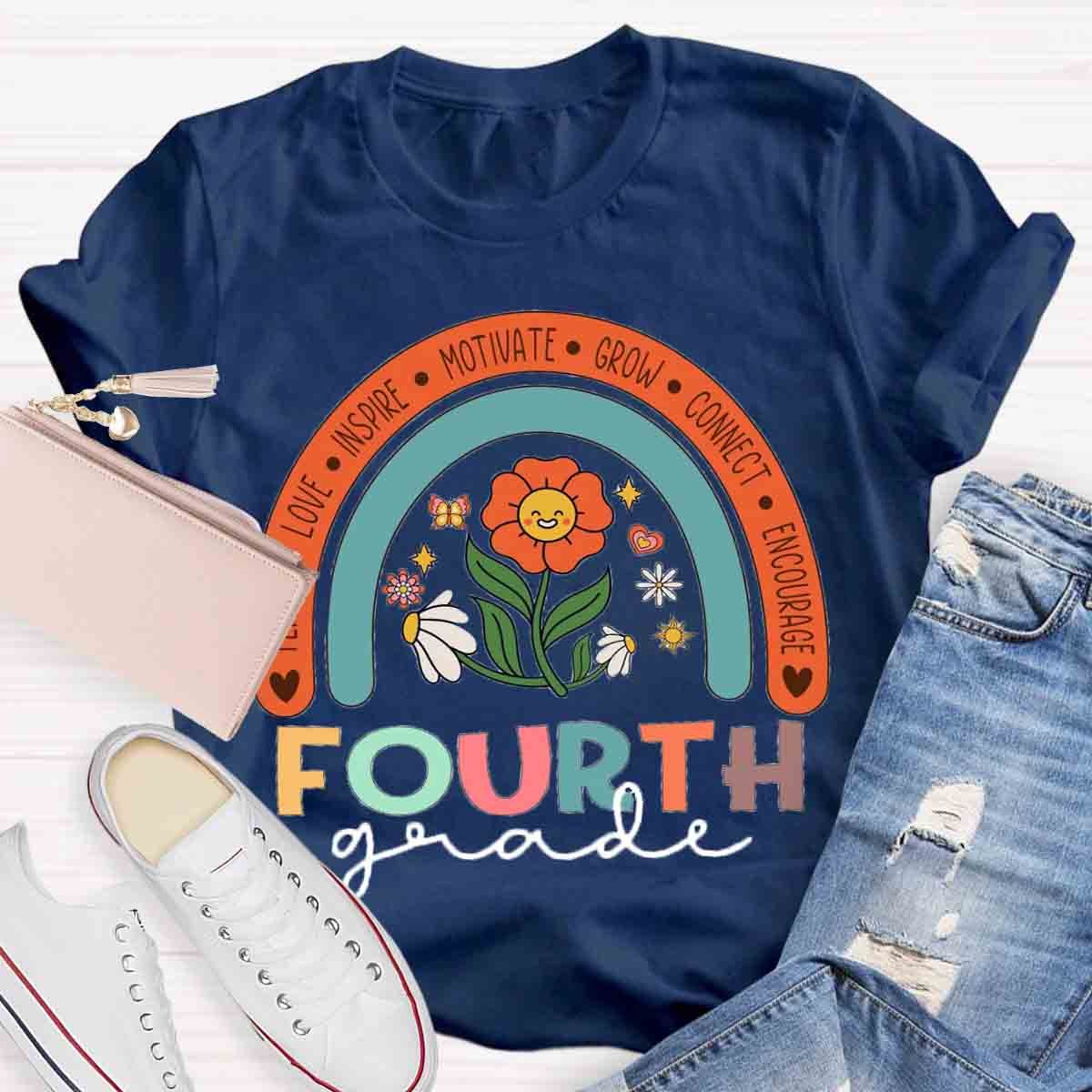 Personalized Grade Colorful Flowers Rainbow  T-Shirt