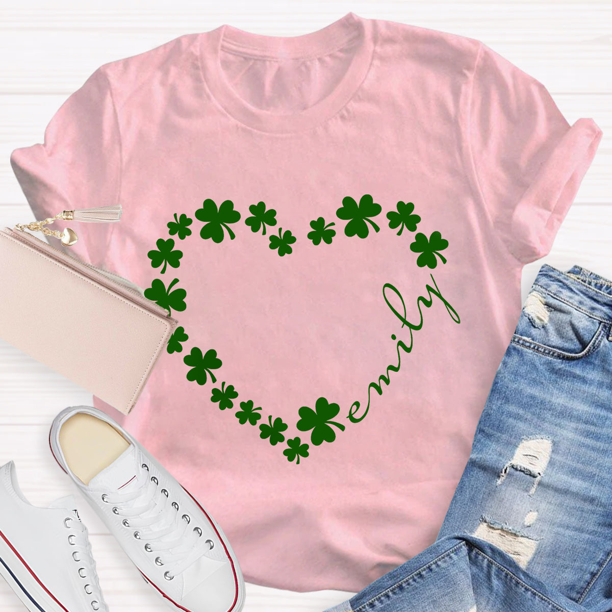 Personalized Name Shamrock Heart  T-Shirt