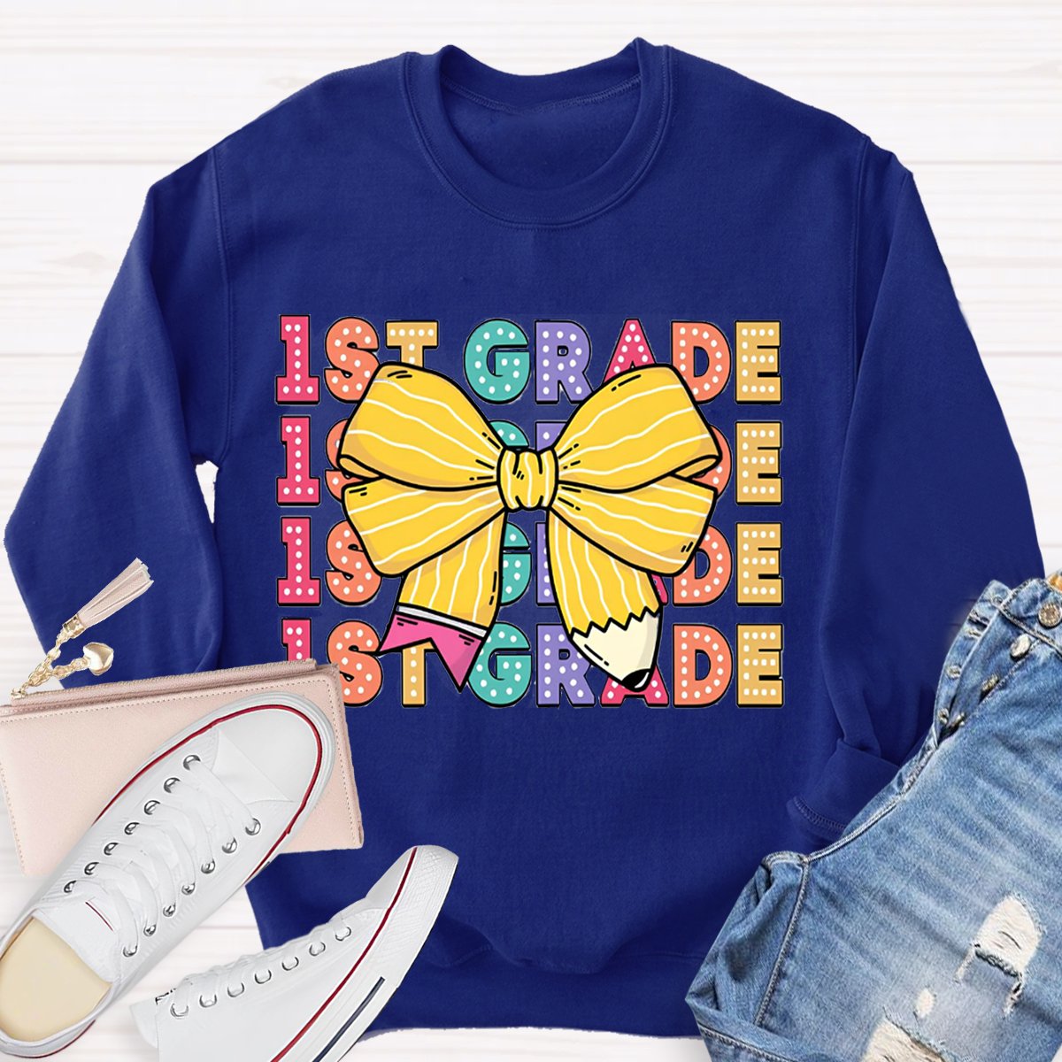 Personalized Grade Bow Design Sweatshirt