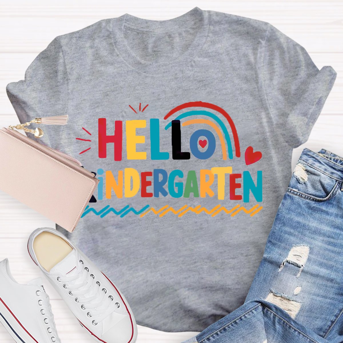 Personalized Grade Hello Kindergarten Rainbow First Day Of School T-Shirt