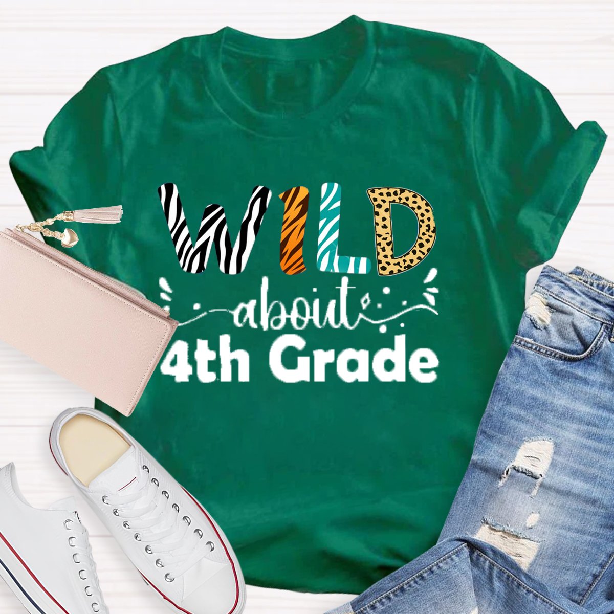 Personalized Grade Wild About 4th Grade Back To School Teacher Shirt